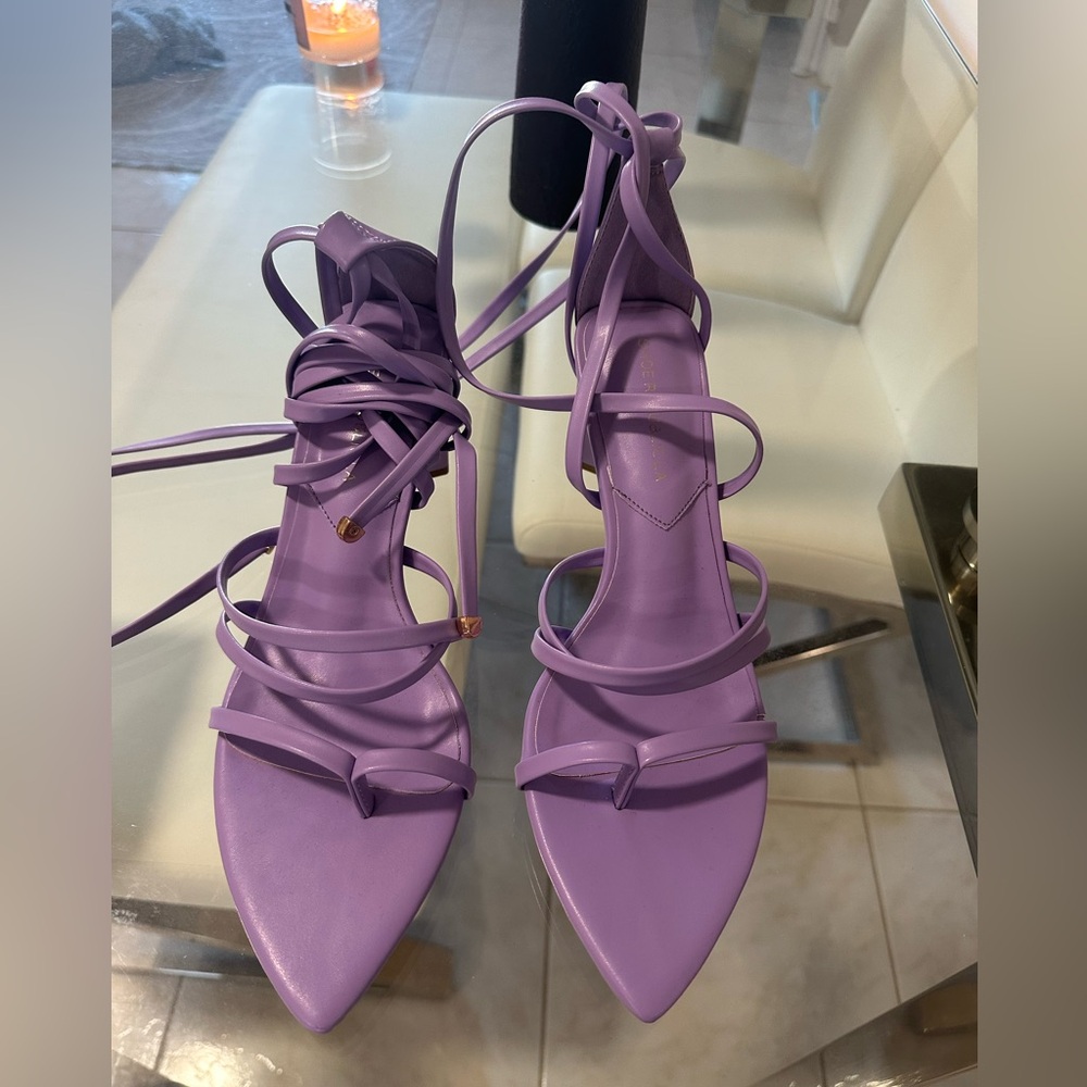 Point toe lavender strappy heels